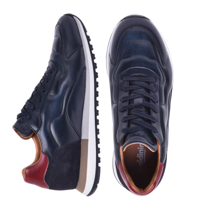 Baskets basses en cuir de veau bleu