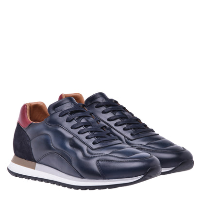 Baskets basses en cuir de veau bleu