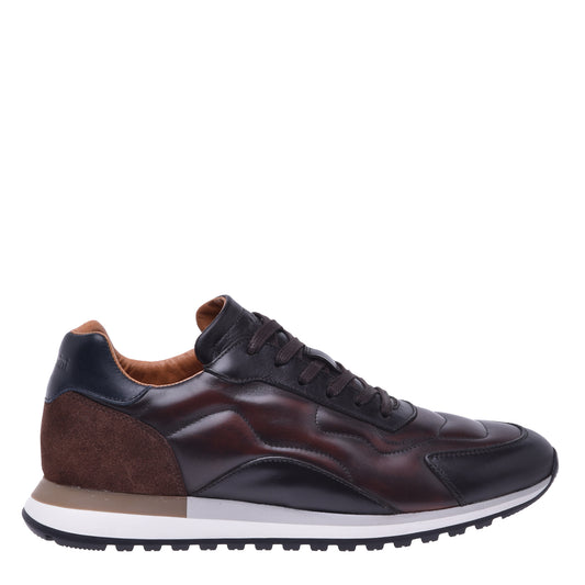 Baskets basses en cuir de veau brun foncé