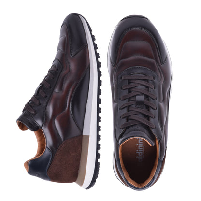 Baskets basses en cuir de veau brun foncé