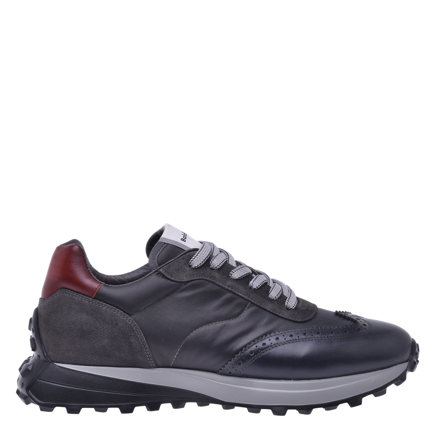 Baskets basses en cuir et tissu gris