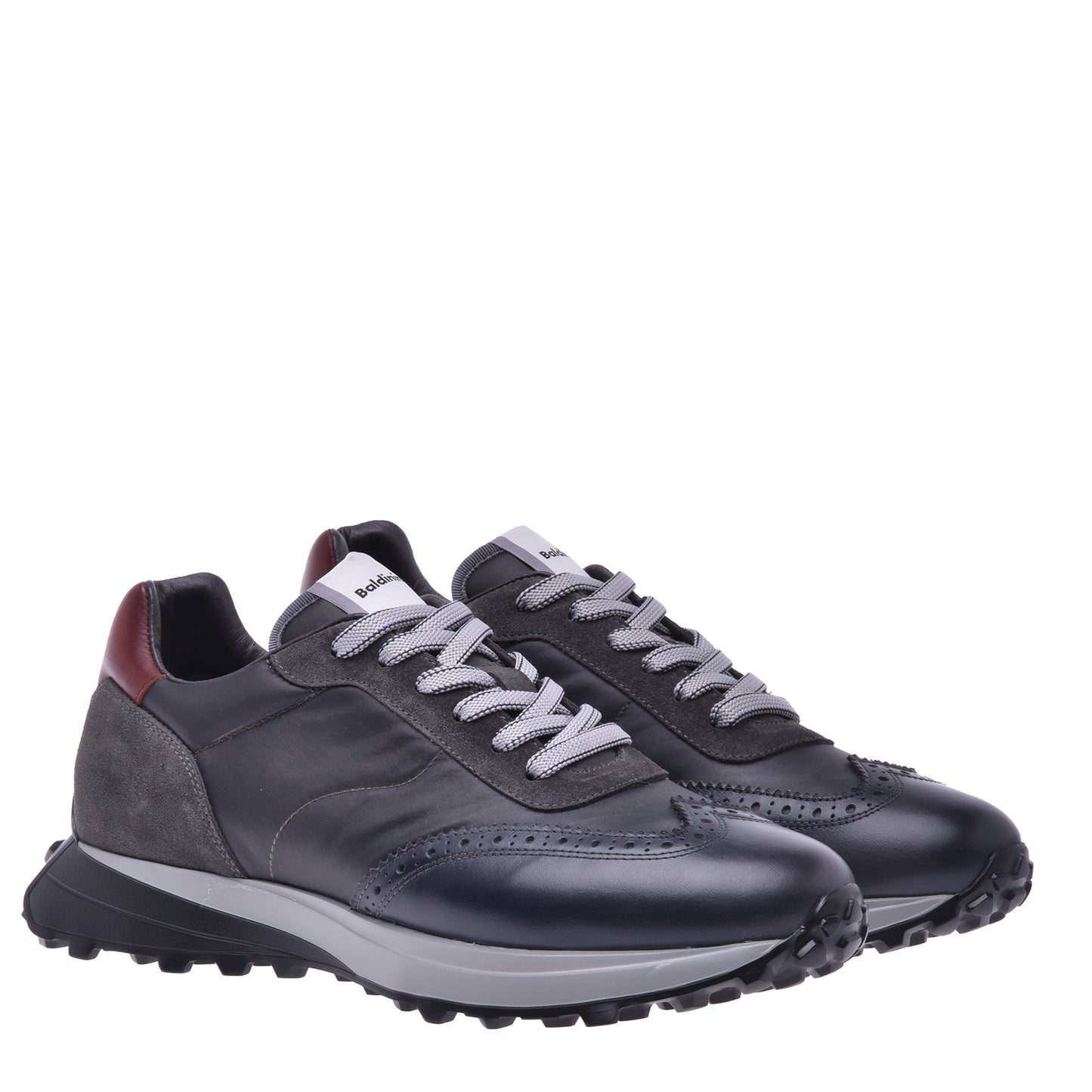 Baskets basses en cuir et tissu gris