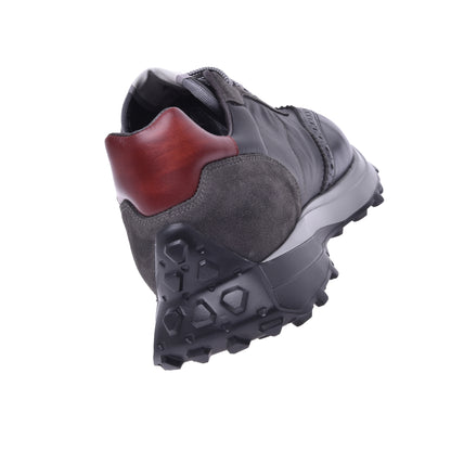 Baskets basses en cuir et tissu gris