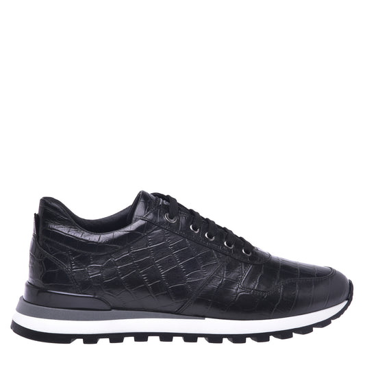Baskets basses en croco noir