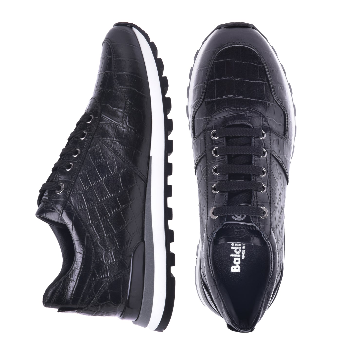 Baskets basses en croco noir