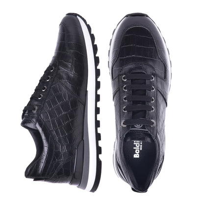 Baskets basses en croco noir