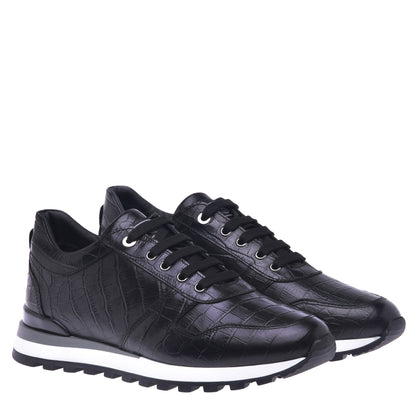 Baskets basses en croco noir