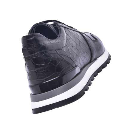 Baskets basses en croco noir