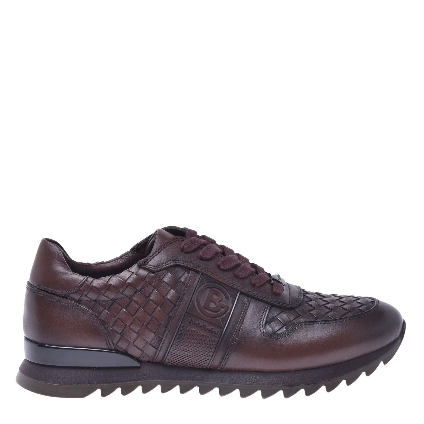 Baskets basses en cuir tressé brun foncé