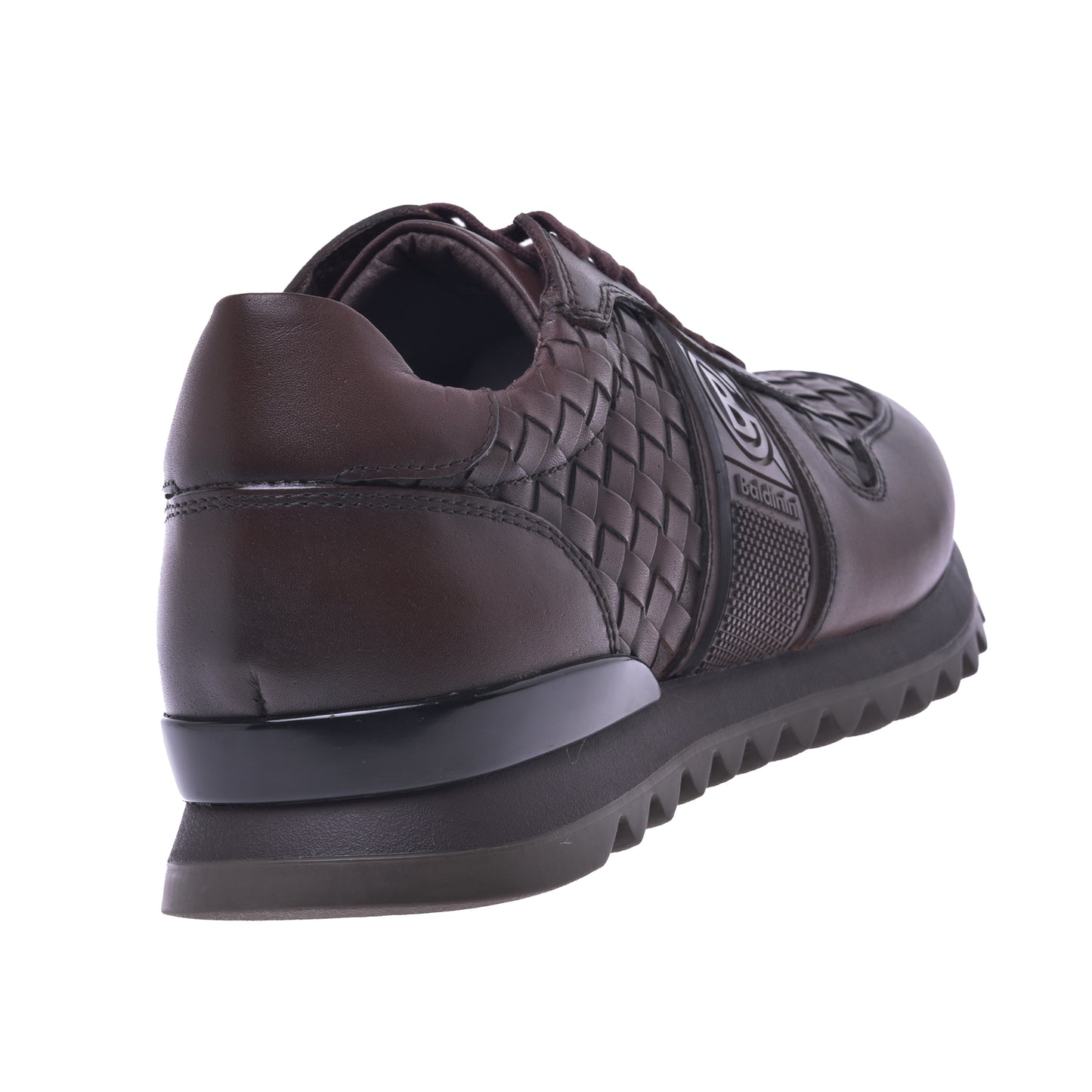 Baskets basses en cuir tressé brun foncé
