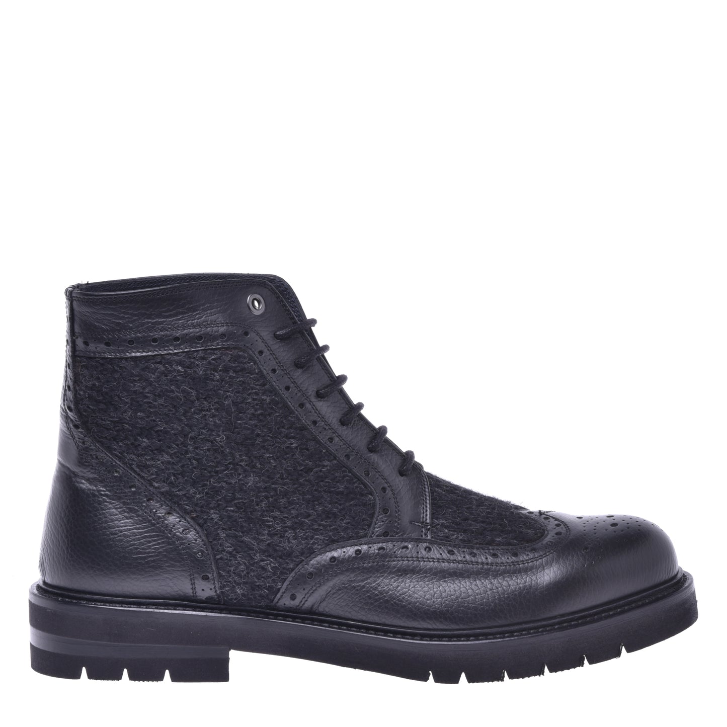 Black calfskin and fabric ankle boot