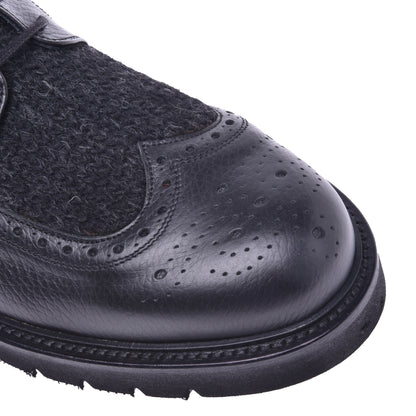 Black calfskin and fabric ankle boot