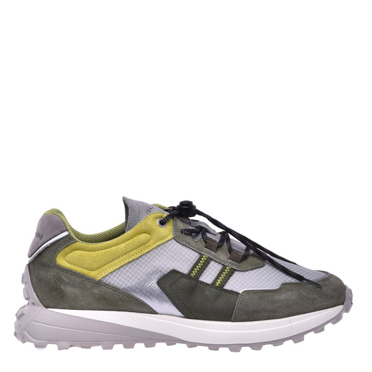 Sneakers en nubuck et tissu gris et vert