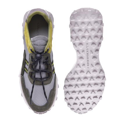 Sneakers en nubuck et tissu gris et vert