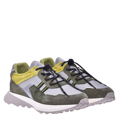 Sneakers en nubuck et tissu gris et vert