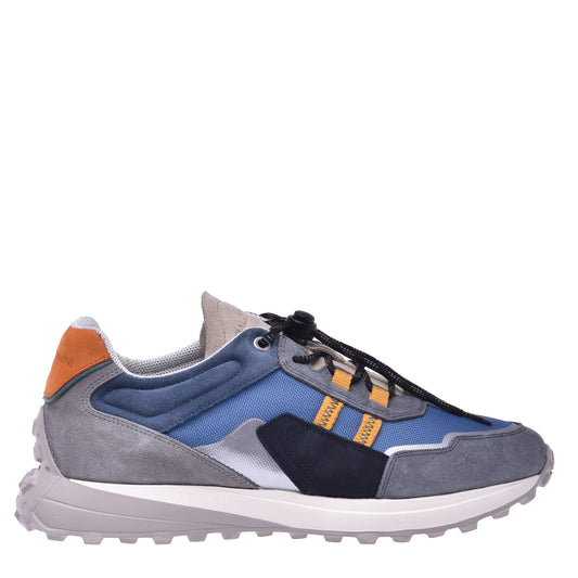 Sneakers en nubuck et tissu gris et bleu clair