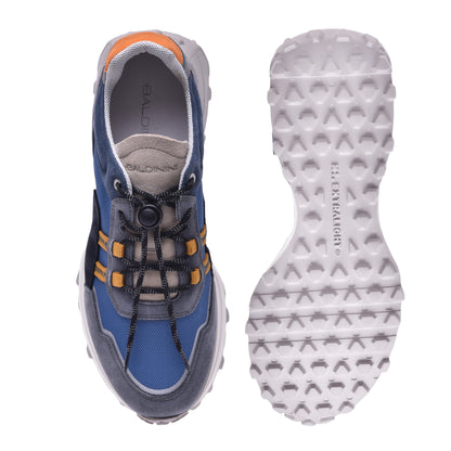 Trainers in grey and blue fabric and nubuck
