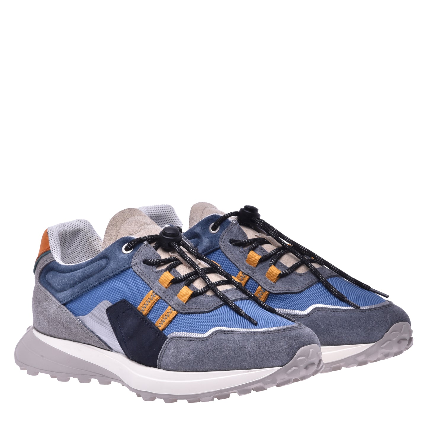 Trainers in grey and blue fabric and nubuck