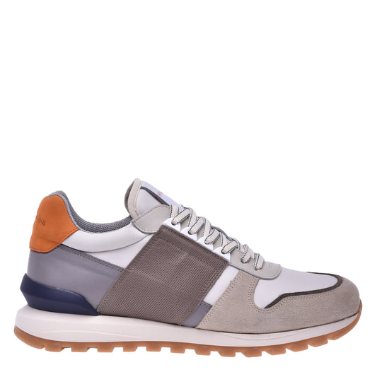 Sneakers en daim et tissu taupe