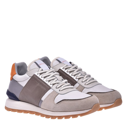 Sneakers in camoscio e tessuto taupe