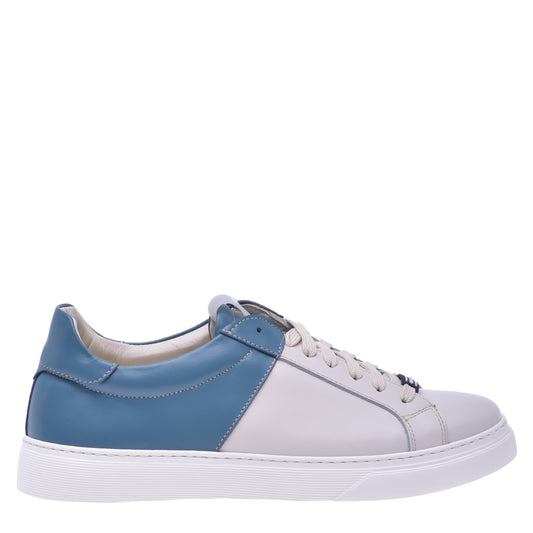 Sneakers en nappa blanc et bleu clair