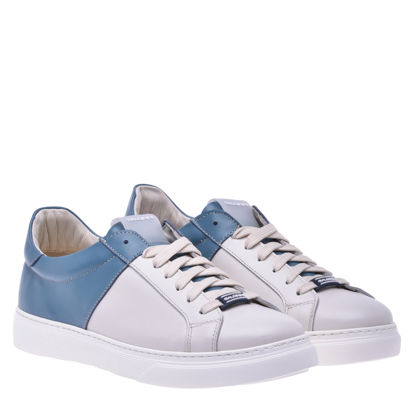 Sneakers en nappa blanc et bleu clair