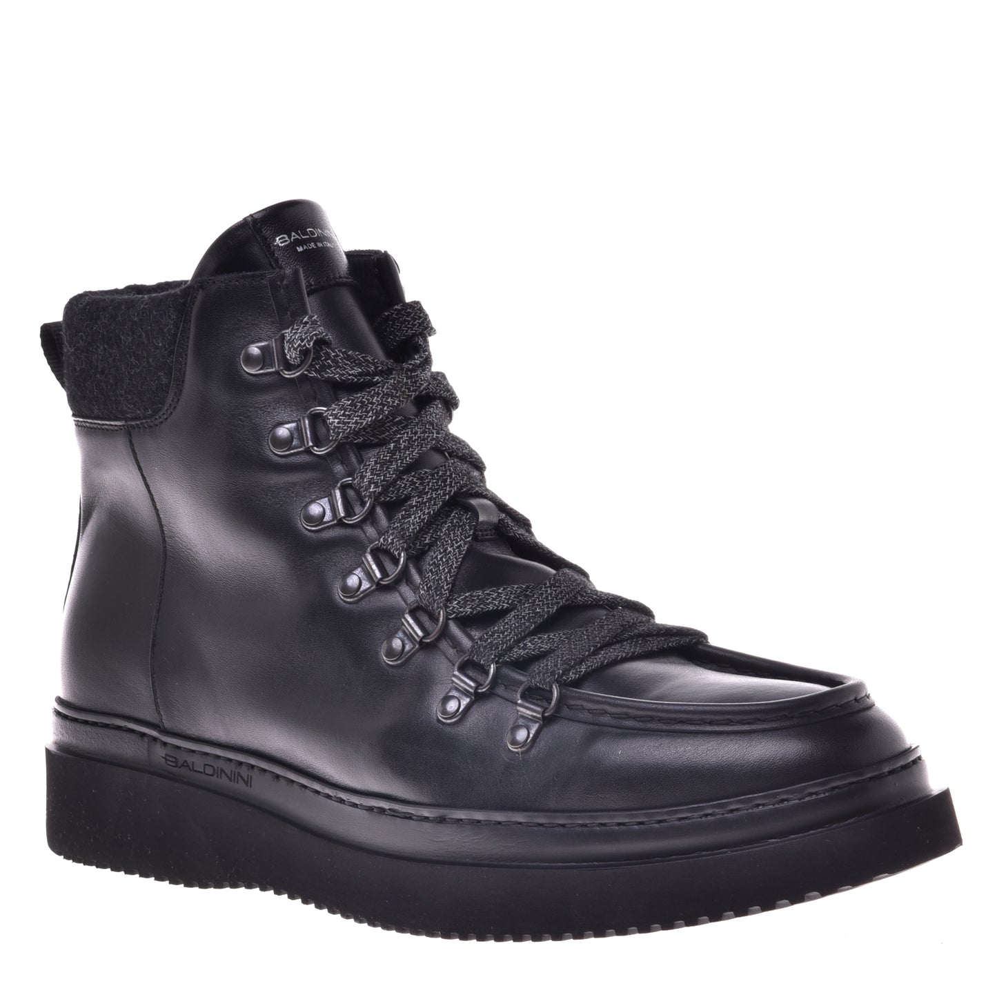 Black calfskin and fabric ankle boot