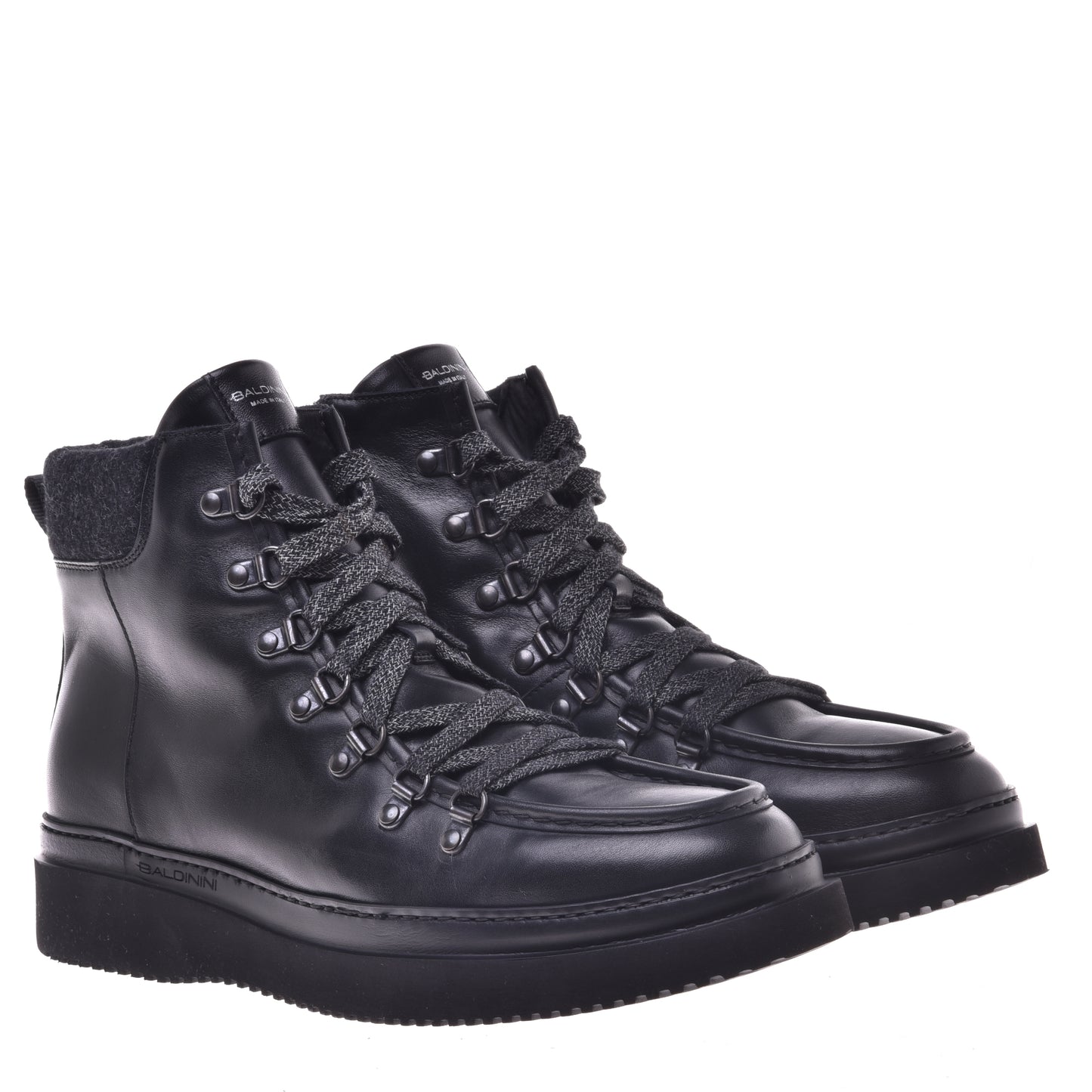 Black calfskin and fabric ankle boot