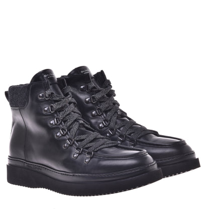 Black calfskin and fabric ankle boot