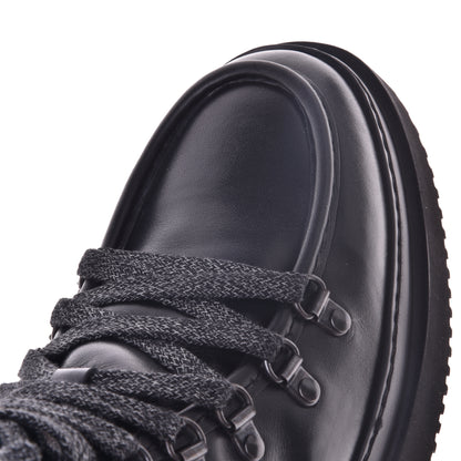 Black calfskin and fabric ankle boot