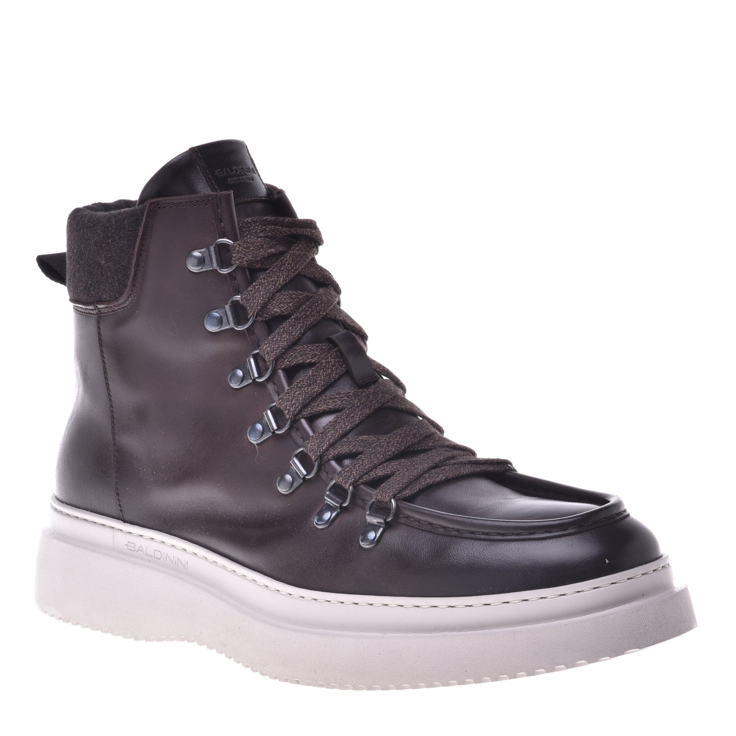 Dark brown calfskin and fabric ankle boots