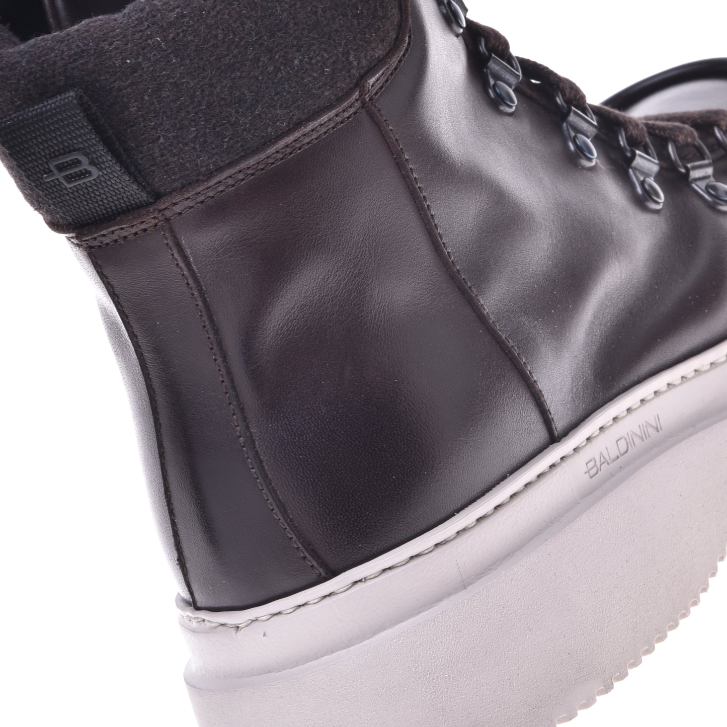 Dark brown calfskin and fabric ankle boots