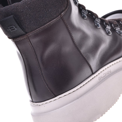 Dark brown calfskin and fabric ankle boots