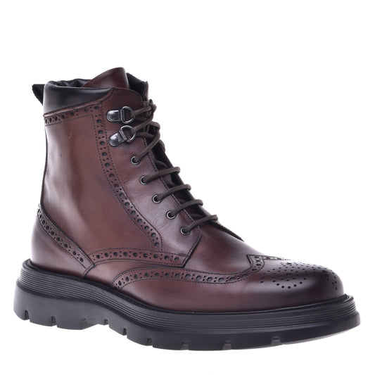 Ankle boot in brown and dark brown calfskin