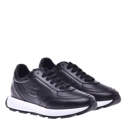 Sneakers en nappa et cuir de veau noir