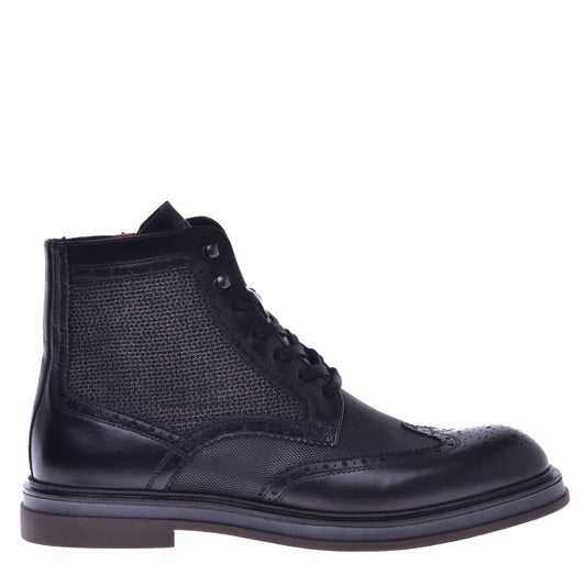 Bottes en cuir de veau et tissu noir