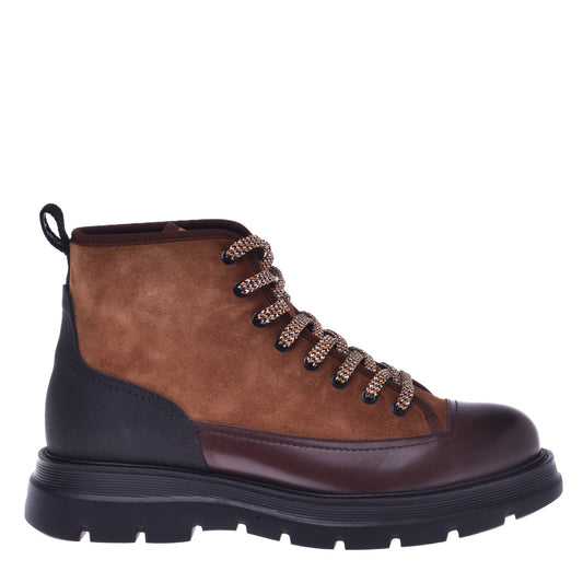 Bottes en daim et cuir de veau brun et marron foncé
