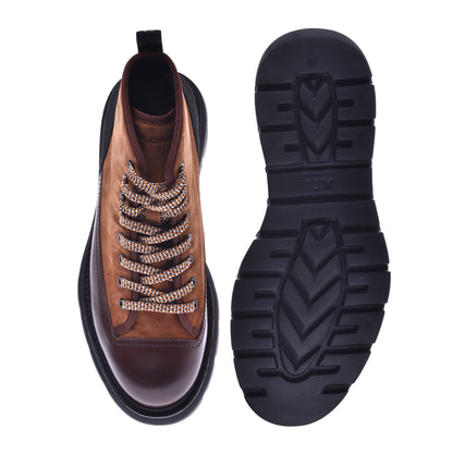 Bottes en daim et cuir de veau brun et marron foncé