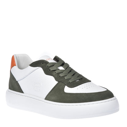 Sneakers en daim vert olive et blanc