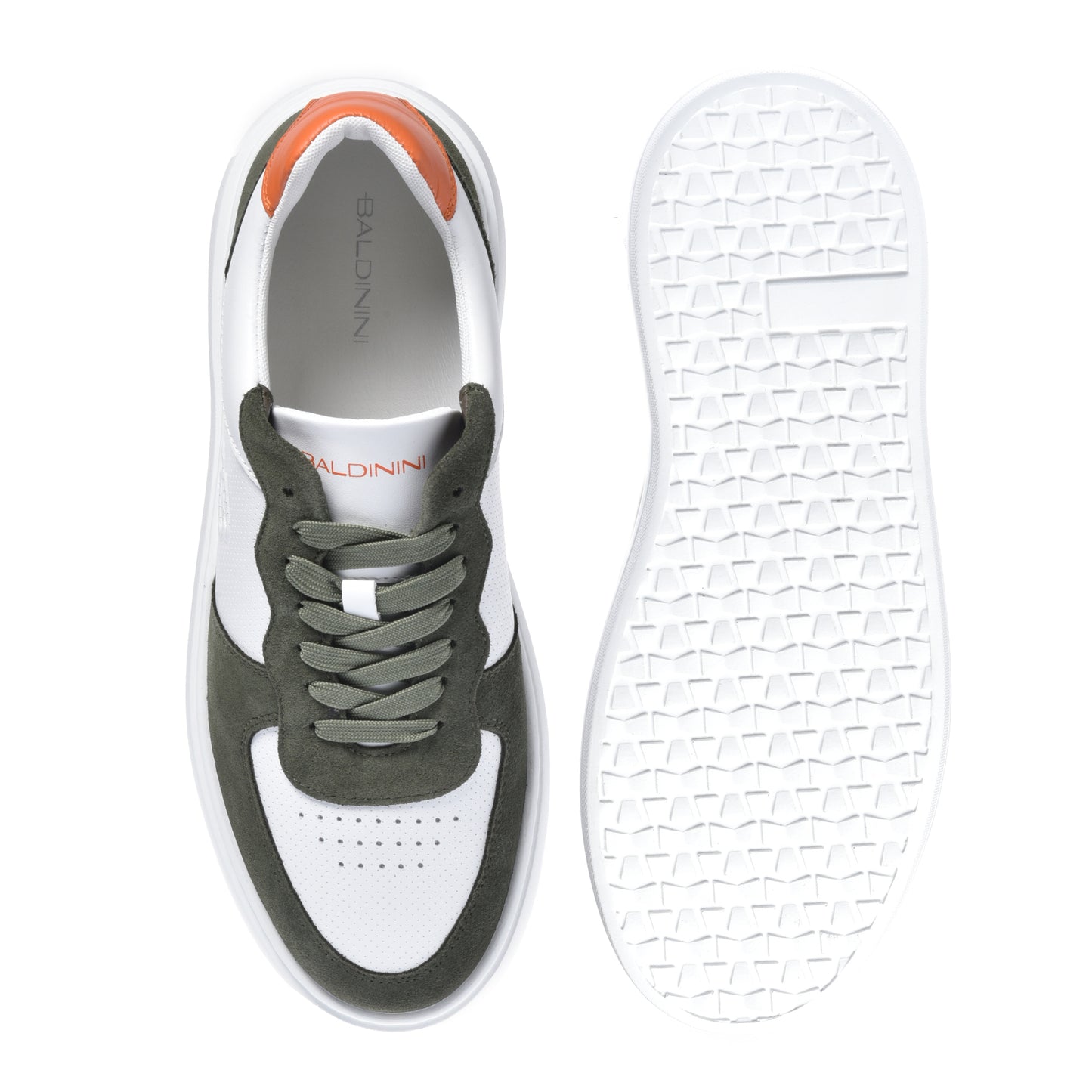Sneakers en daim vert olive et blanc
