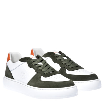 Sneakers en daim vert olive et blanc