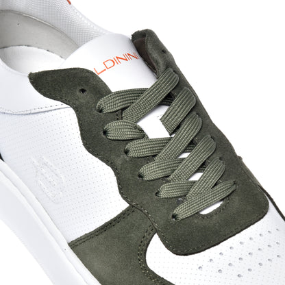 Sneakers en daim vert olive et blanc