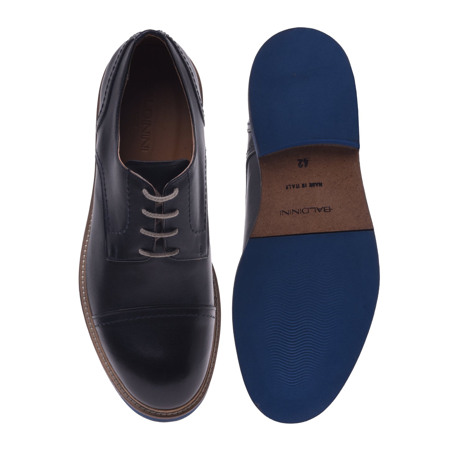 Derbies bleus en cuir de veau