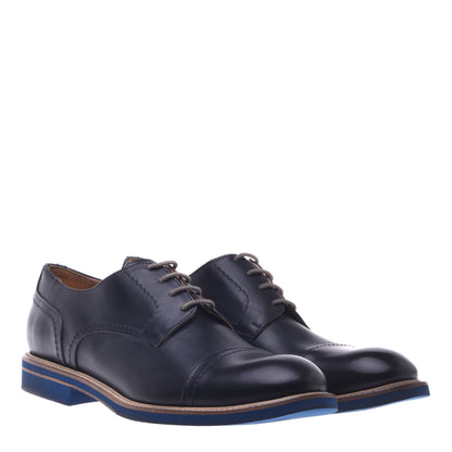 Derbies bleus en cuir de veau