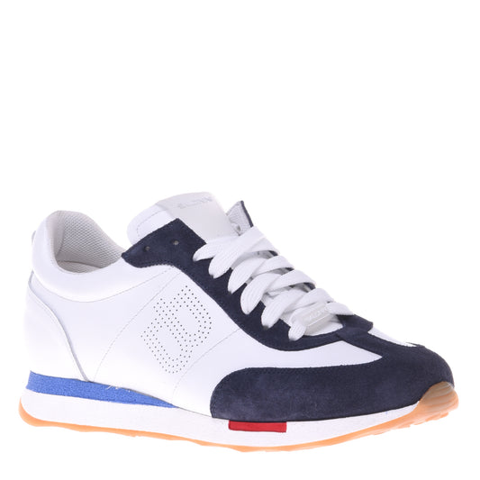 Sneakers en daim et cuir de veau bleu et blanc