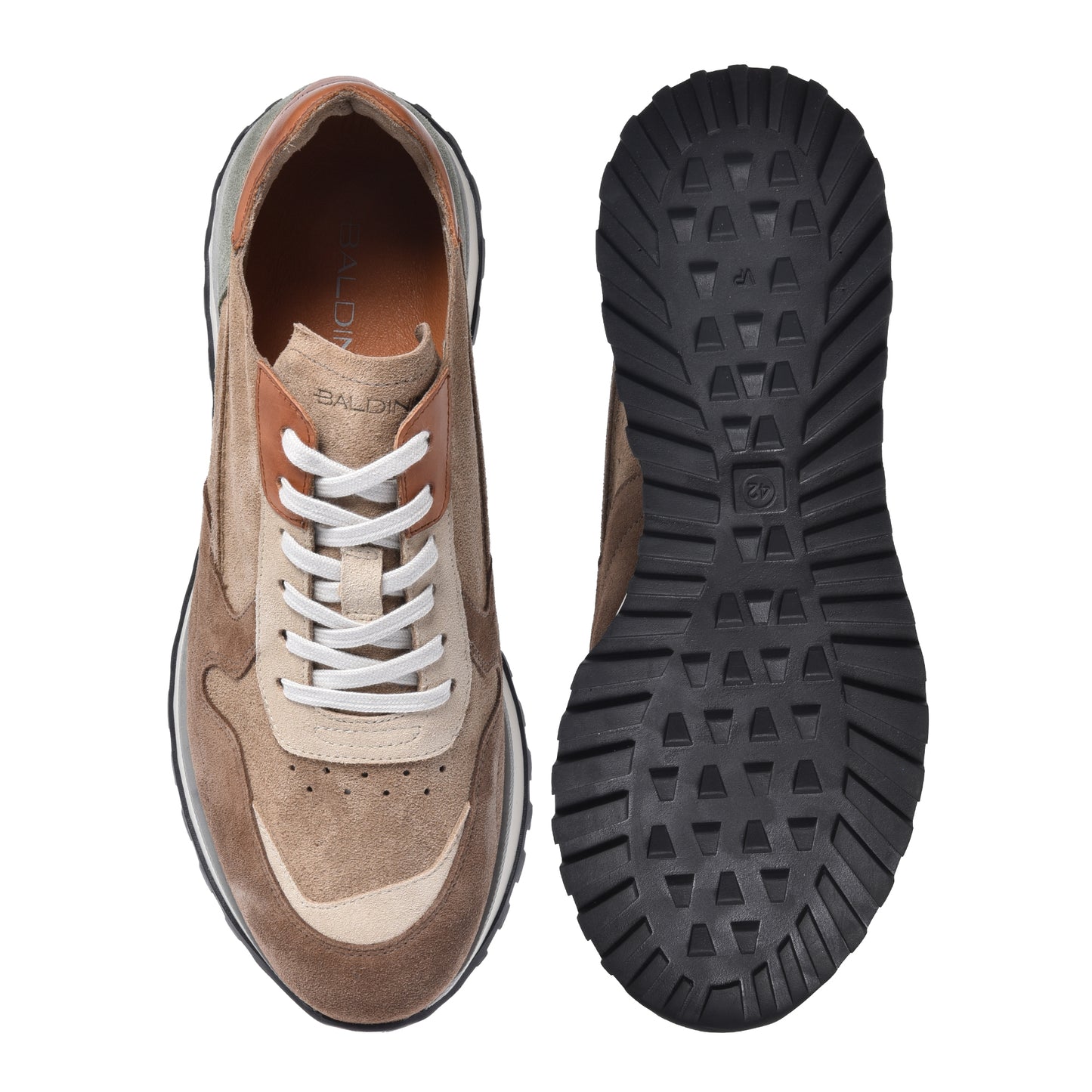 Sneakers en daim beige et taupe