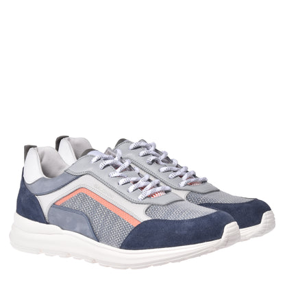 Sneakers denim en cuir et tissu