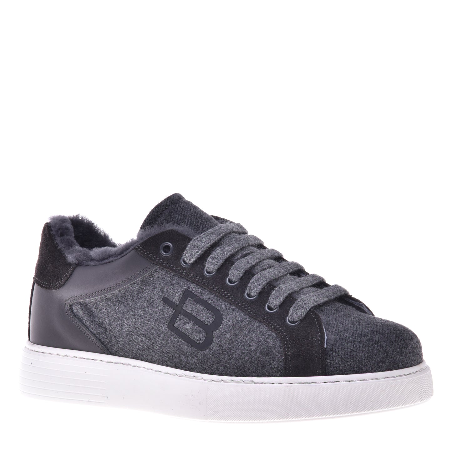 Baskets gris foncé en tissu et cuir
