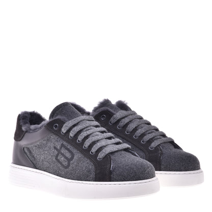 Baskets gris foncé en tissu et cuir