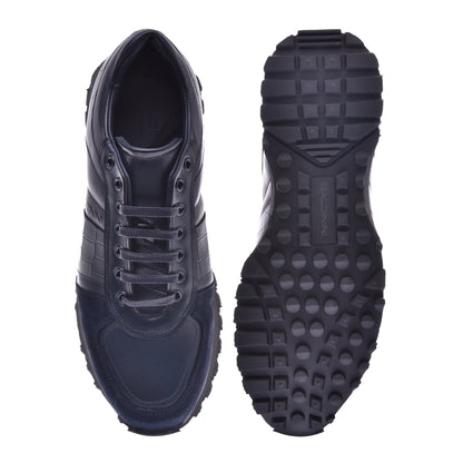 Baskets motif croco et cuir bleu foncé